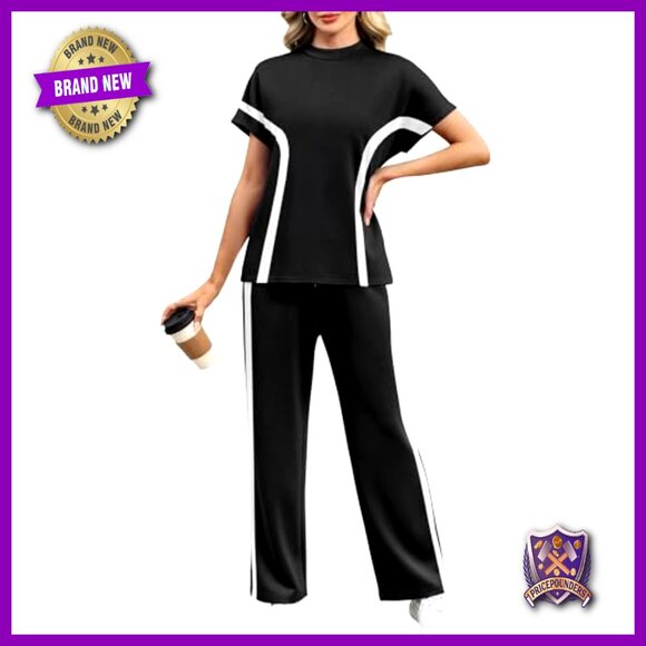 Women's Side Slit Lounge Set Wide Leg Tracksuit Mock Neck 2 Piece S-3XL - Picture 3 of 7
